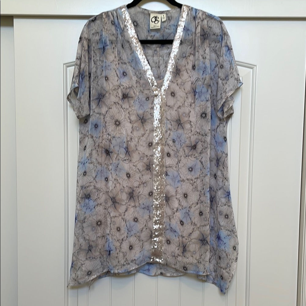 Anthropologie “One September” floral/sequin “Lyla” Tunic - size small